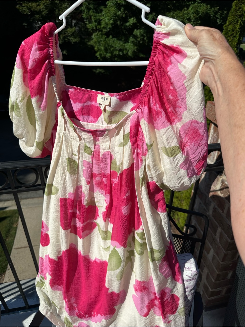 Umgee Cream Dress with Bright Pink Floral Print